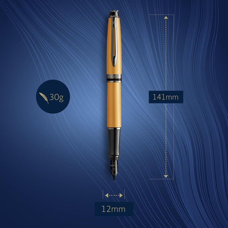 Waterman Expert Fountain Pen - Metallic Gold Lacquer with Ruthenium Trim - Medium Point - Gift Box Included - Image 3
